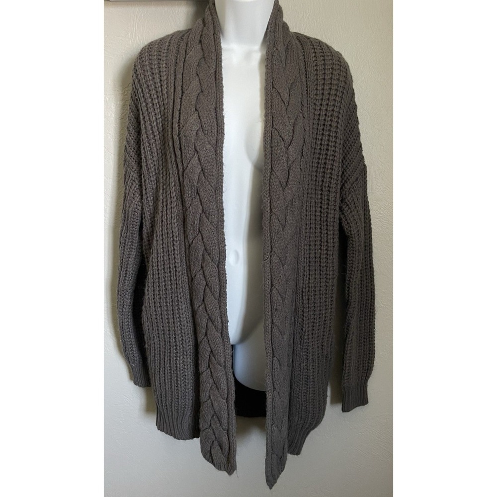 Kimchi Blue Cardigan Sweater Womens Size Medium Gray Chunky Knit Open-Front